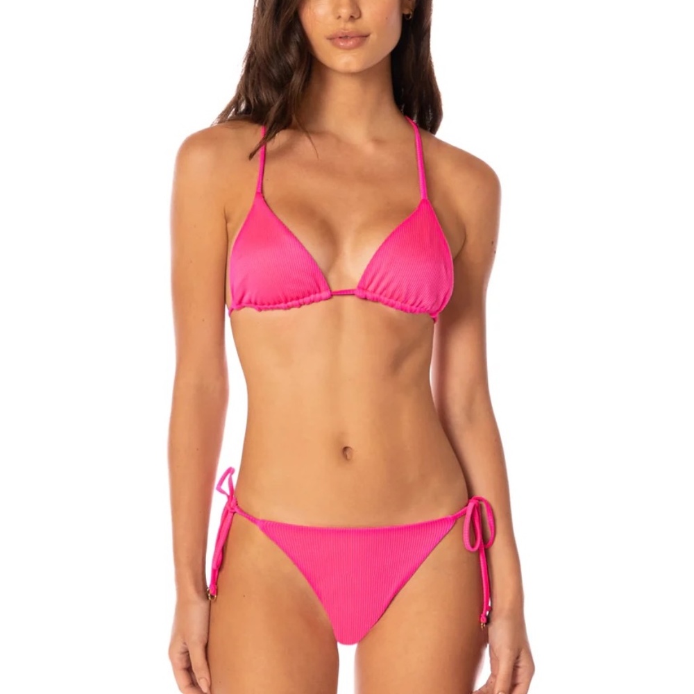 Maaji Hot Fuchsia Shining Low Rise Tie Side Bikini Bottom Size Medium NWT